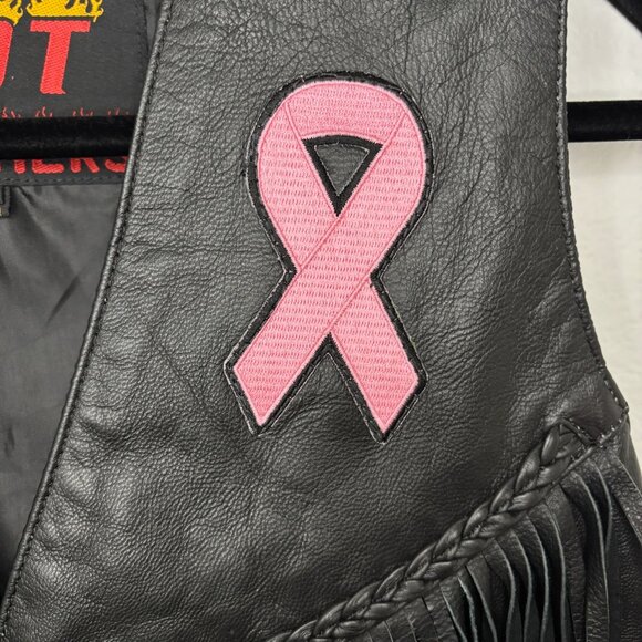Hot Leathers Fringe Vest with Breast Cancer Awareness Patch Size L - Picture 3 of 6